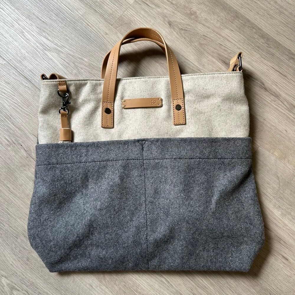 Sherpani Faith Wool Crossbody Tote Bag - Gray Cream Color Block